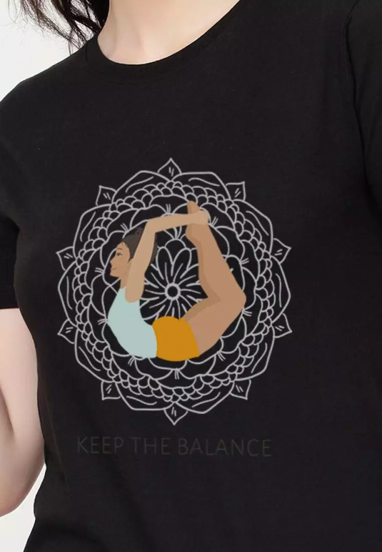 Keep TheBalance Relaxed 短袖时尚黑色棉质休闲图案印花 T 恤/T 恤