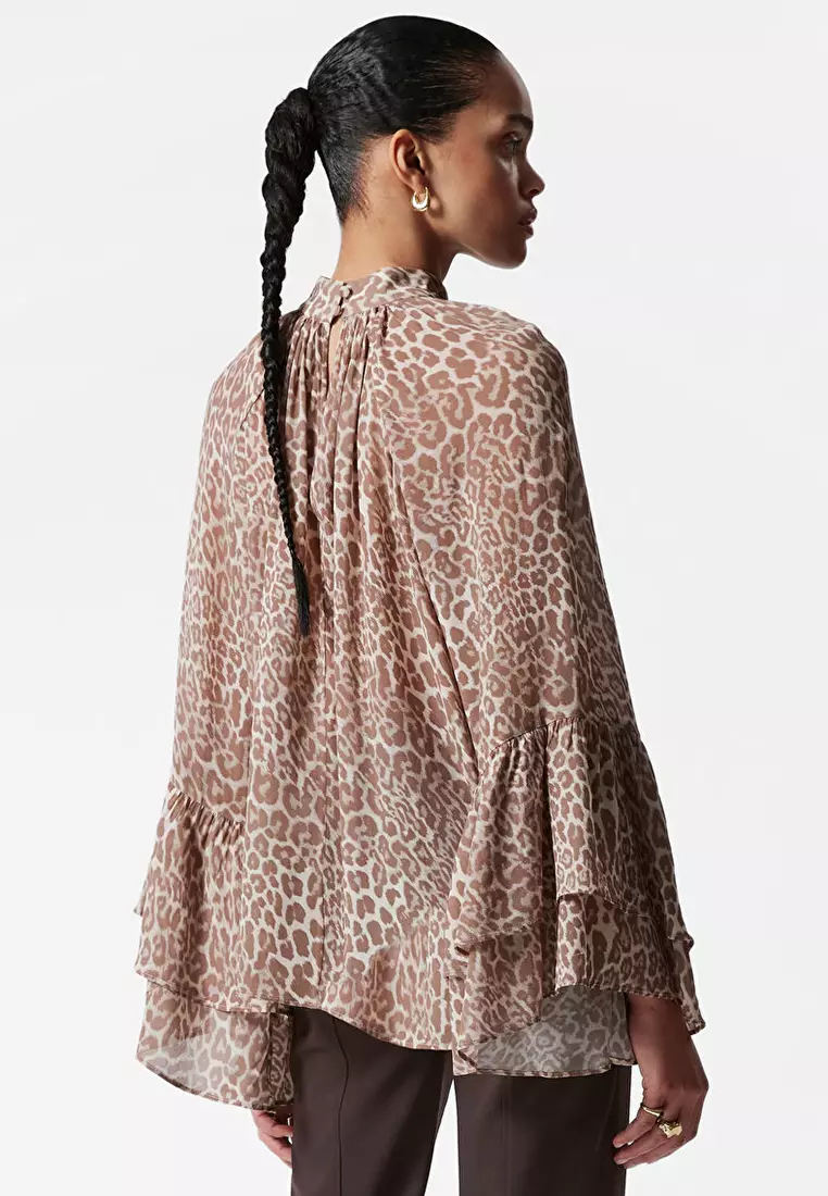 Flounced Stand-Collar Blouse