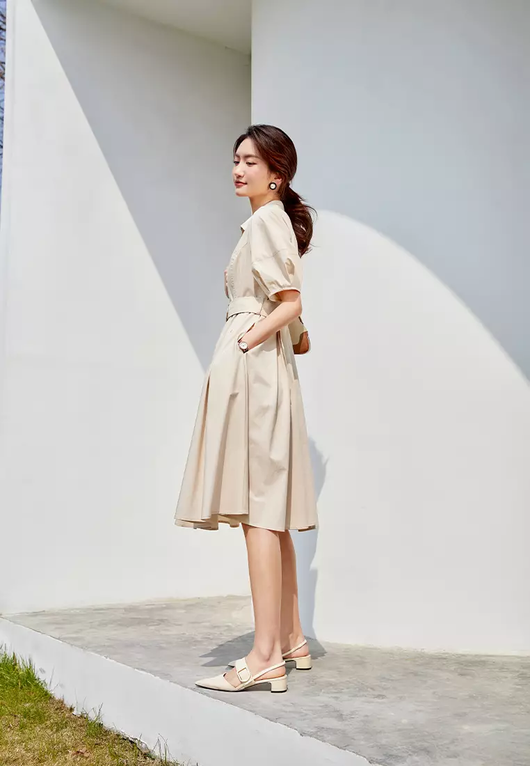 A-Line Waist Belt Shirt Dress