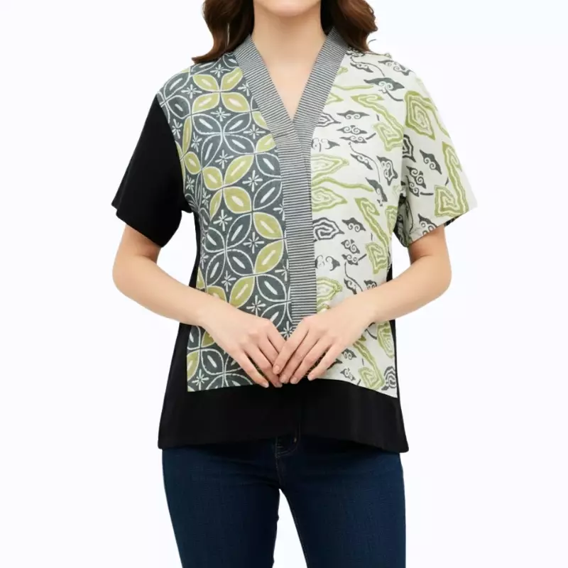 Blouse Batik Wanita - Bhatara Batik Fidelya - Atasan Batik Modern Lengan Pendek