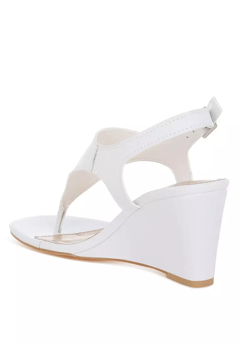 Real Leather Wedge Heel Sandals In White