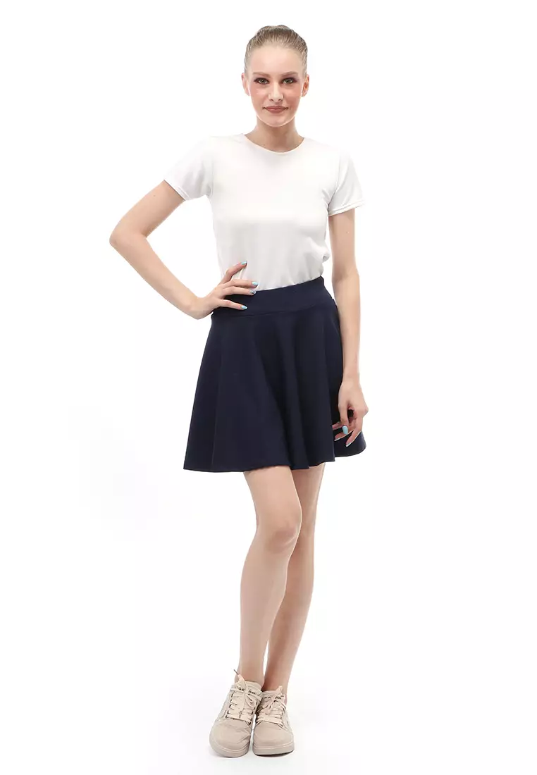 Rok Midi Bawahan Wanita Motif Solid Casual Relaxed Fit - Navy