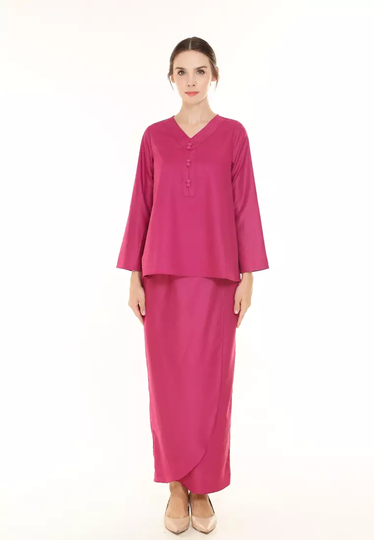 Kiera Kurung Kedah Modern in Hot Pink