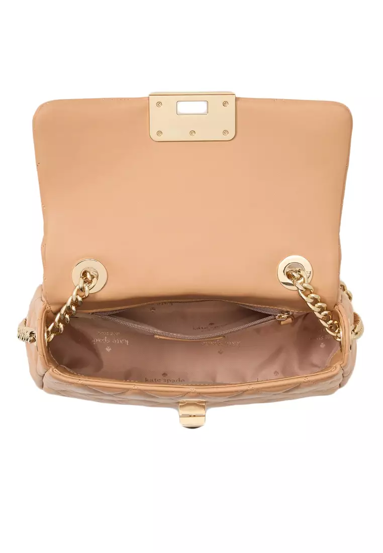 Carey Quilted Small Flap Crossbody - Tiramisu Mousse