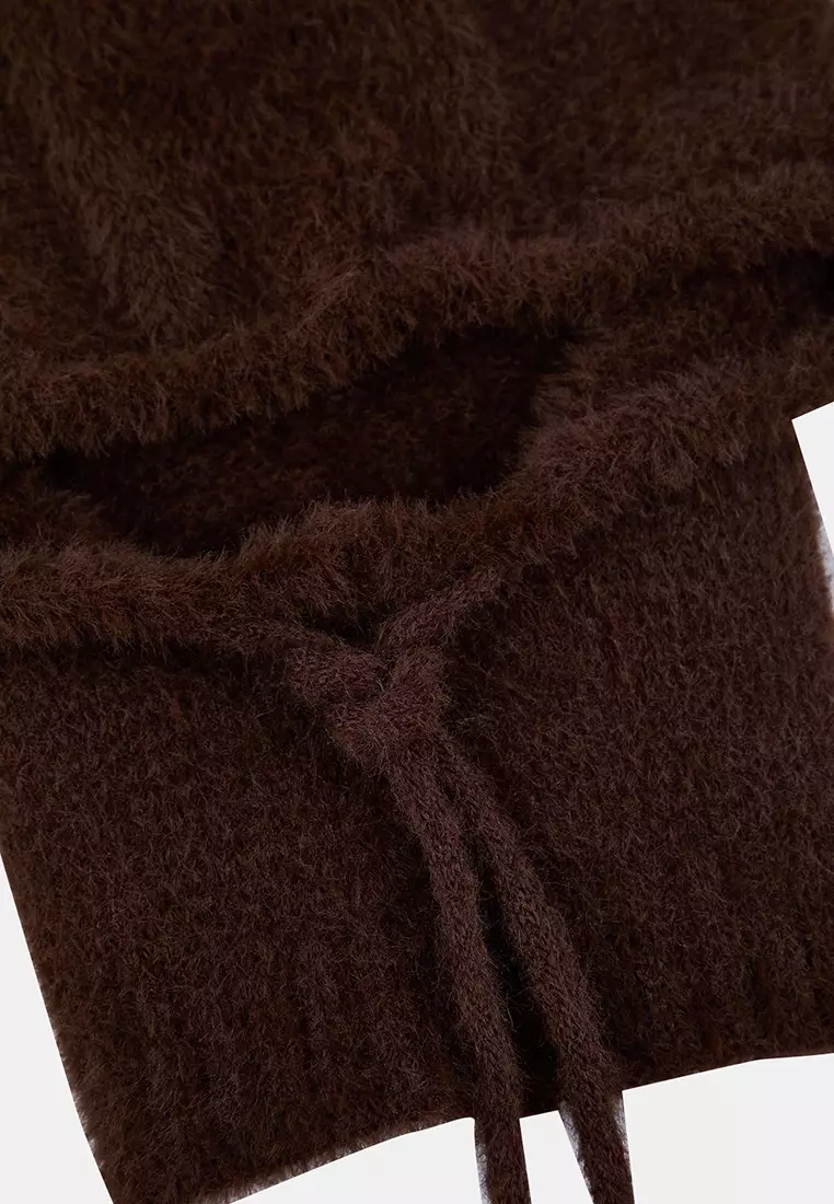 Soft Textured Tie-Up Head-Wrapping Balaklava Knitwear Beanie