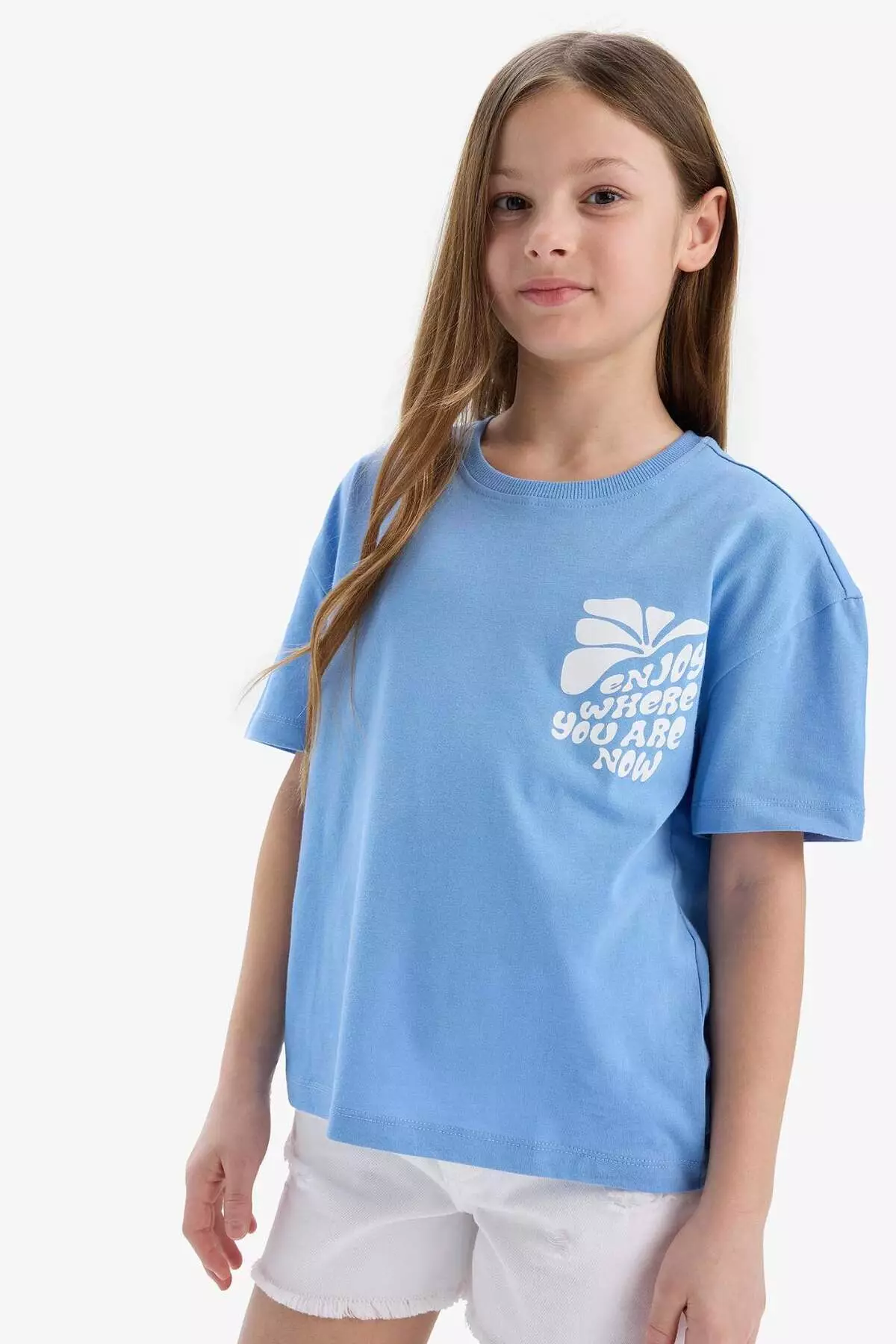 Girls' Relax Fit Crew Neck Srt Printed Short Sleeve T-Shirt E0354A825Sm