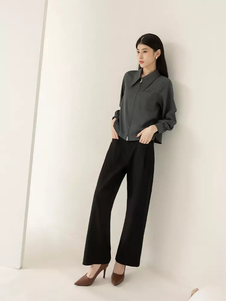 造型口袋直筒西裝寬褲《BA7371》