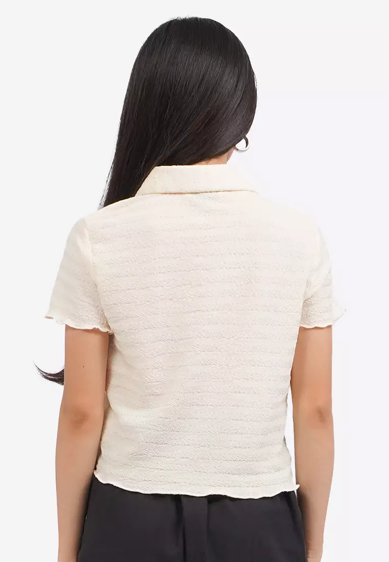 Short Sleeve Textured Crop Blouse