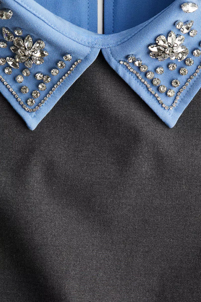 Embellished-collar A-line dress