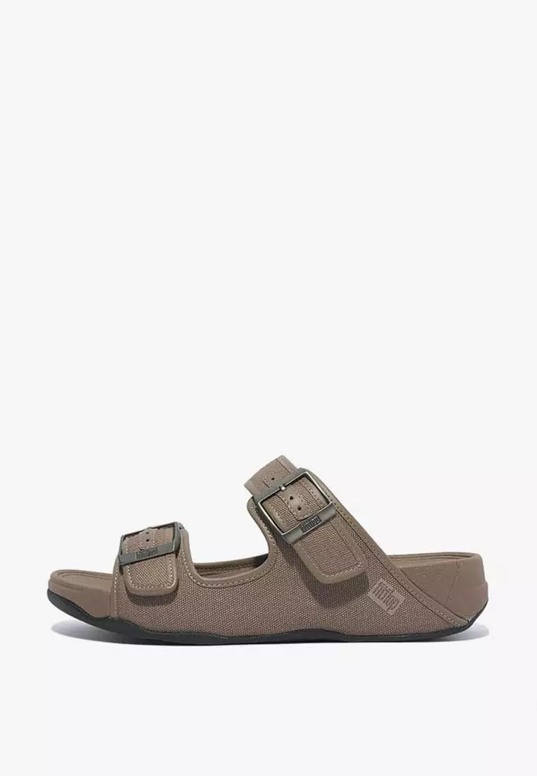 Discount on Fitflop  shoes - SKU: Fitflop Gogh Moc Men's Buckle Canvas Slides Gd6-A76- Minky Grey