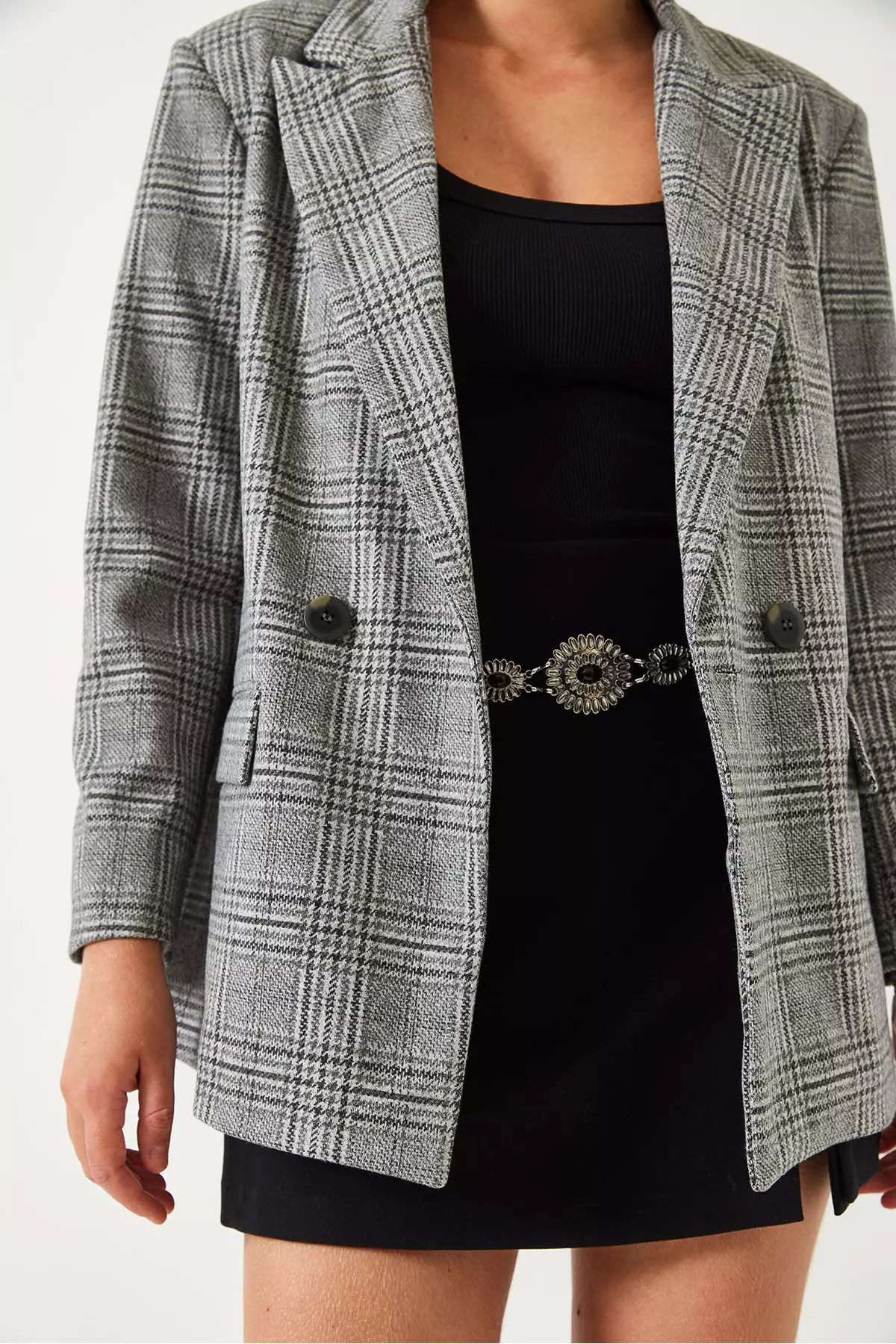 Women's Plaid Patterned Cashmere Oversize Jacket 5046 60261079