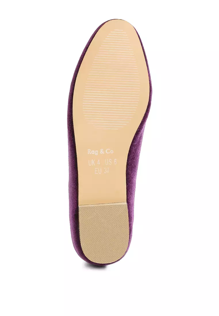 Sepatu Loafer Beludru Tali Penny Warna Ungu