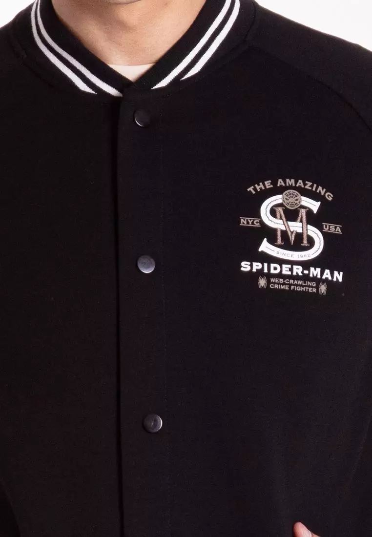 Forest X Marvel Spiderman Premium Weight Air-Cotton Baseball Jacket Sweater Men Family wear - FA30000-01Black
