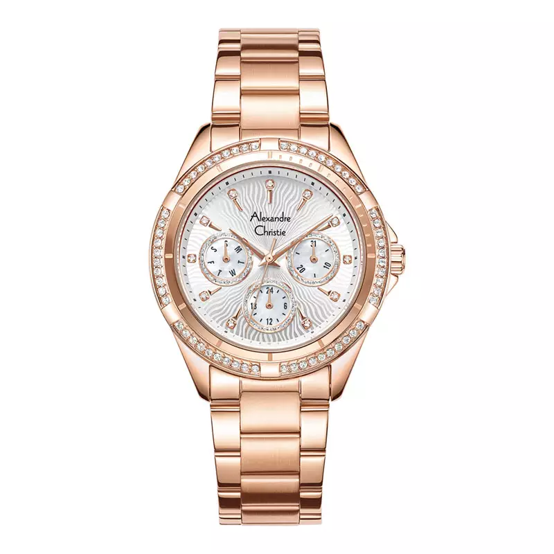 Jam Tangan Wanita Alexandre Christie AC 2644 BF BRGSL-1 Ladies Silver MOP Dial Rose Gold Stainless Steel Strap