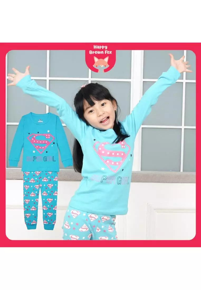BAJU TIDUR PIYAMA ANAK SETELAN ANAK PEREMPUAN LENGAN PANJANG - supergirl