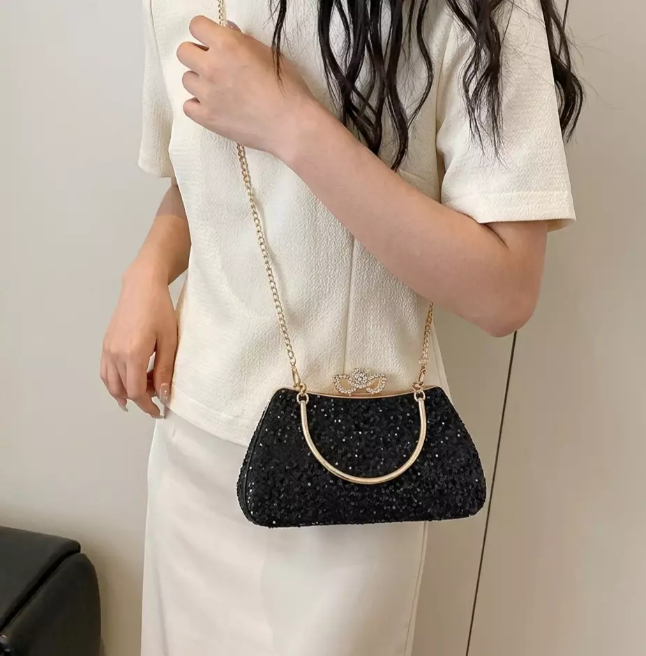 Vedlyn Levina Tas Pesta Clutch Brokat Mewah Wanita – Black
