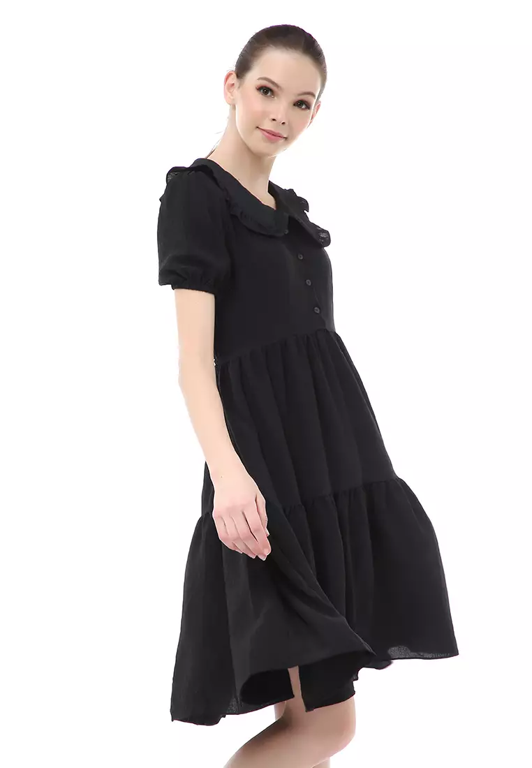 Rachel Dress Kasual Wanita Lengan Panjang Model Simple Material Chiffon ORIGINAL - Black