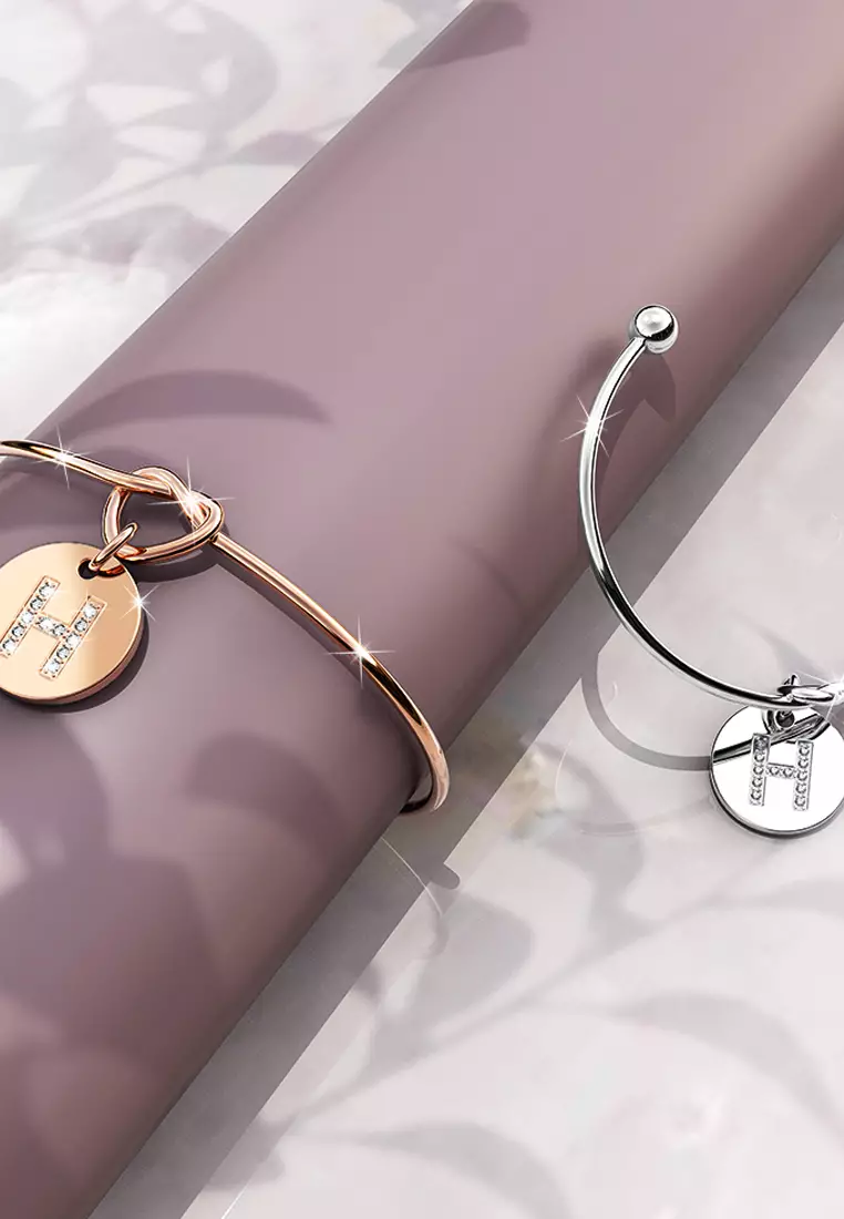 Fancy Alphabet Letter Initial Bangle in White Gold -H