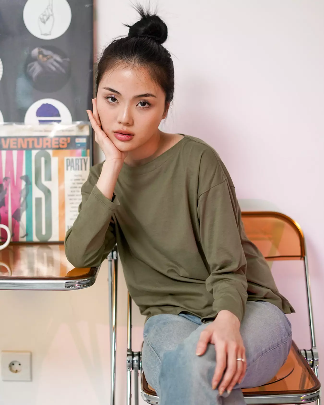 Matsuda Kaos Oversize Polos Wanita Lengan Panjang T Shirt Olive