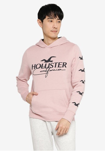 Hollister pink Must Have Print Logo Popover Hoodie 51C93AA6FD156CGS_1