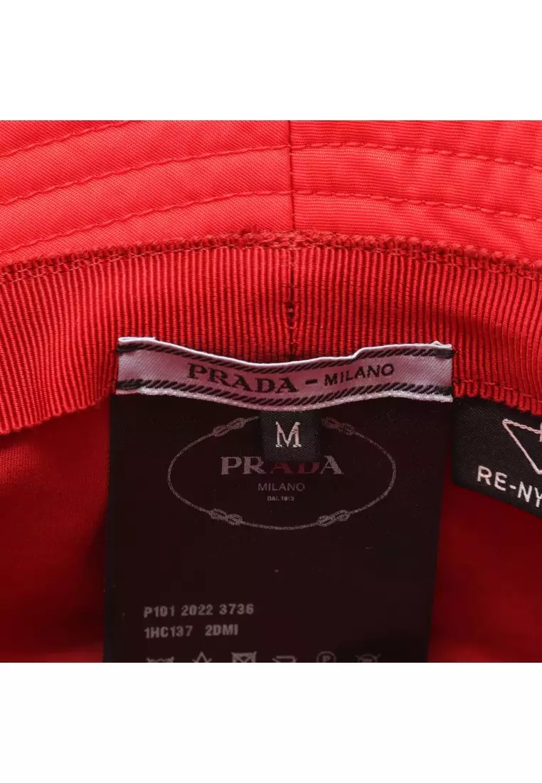 Pre-Loved Prada Re-Nylon triangle logo bucket hat Nylon Red