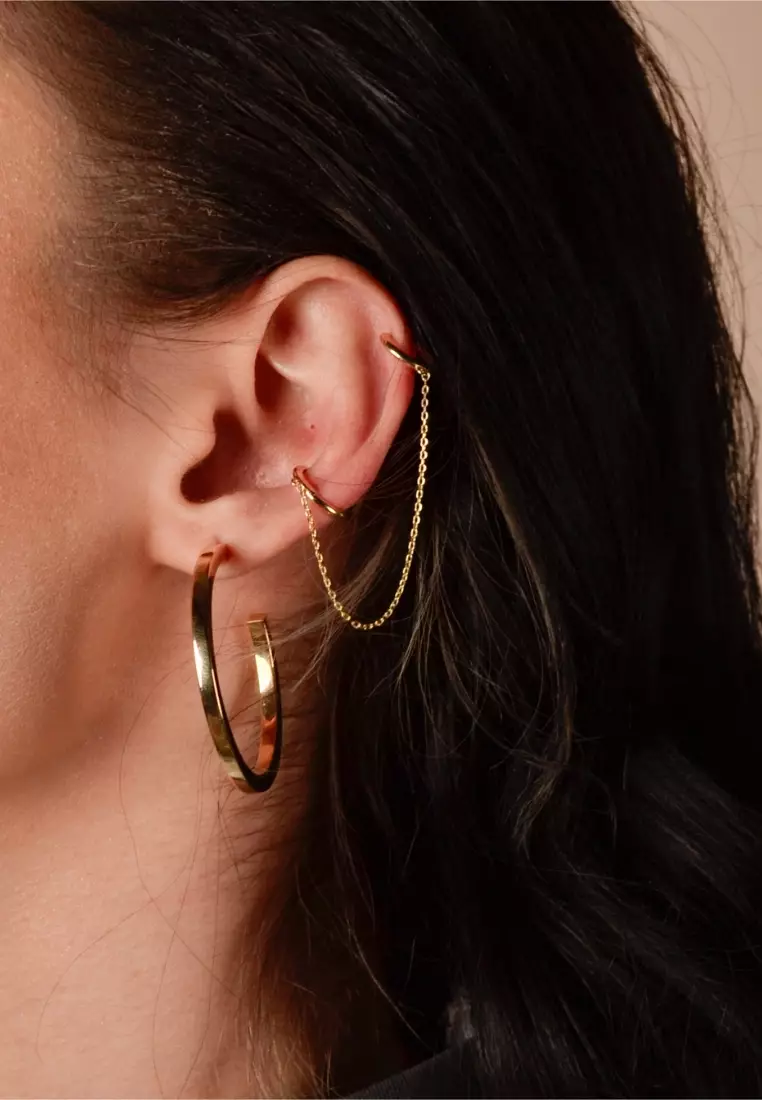 Long Chain Huggie Earrings 14k Gold