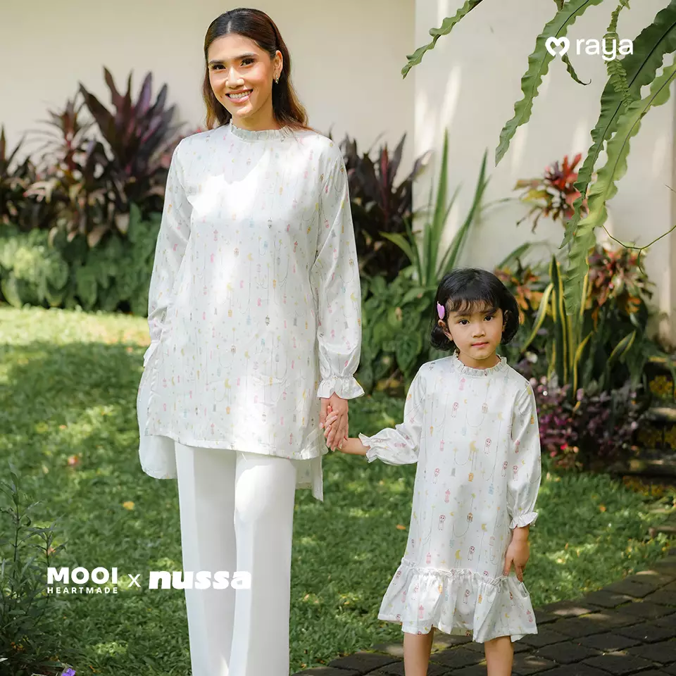 Mooi x Nussa Rarra Gamis Print Dress Anak Gamis Anak Perempuan Raya Collection