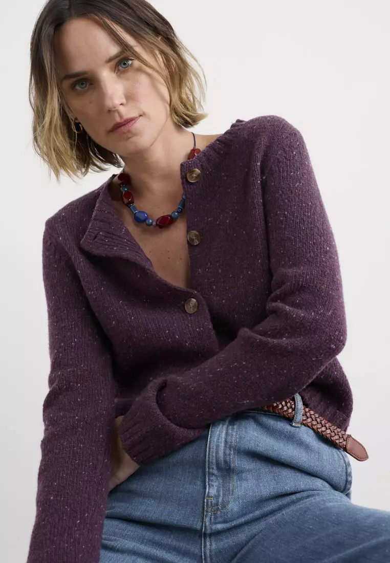 Seasalt Cornwall Purple Dawson Pick Cardigan Merino