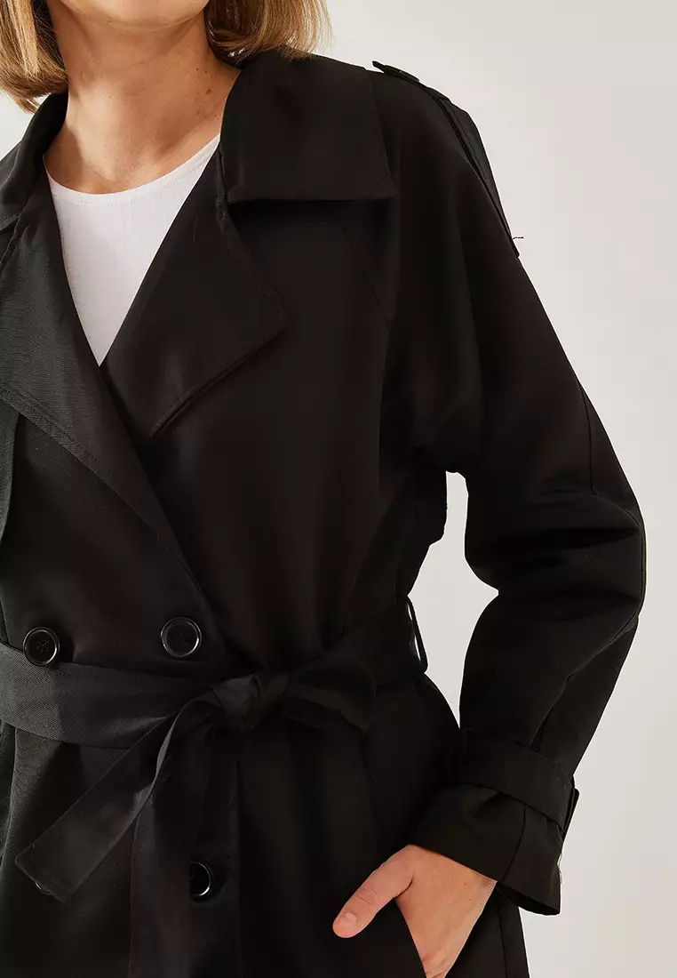 Women's Front Aller Detail Double Breasted Trench Coat 8118 60451015
