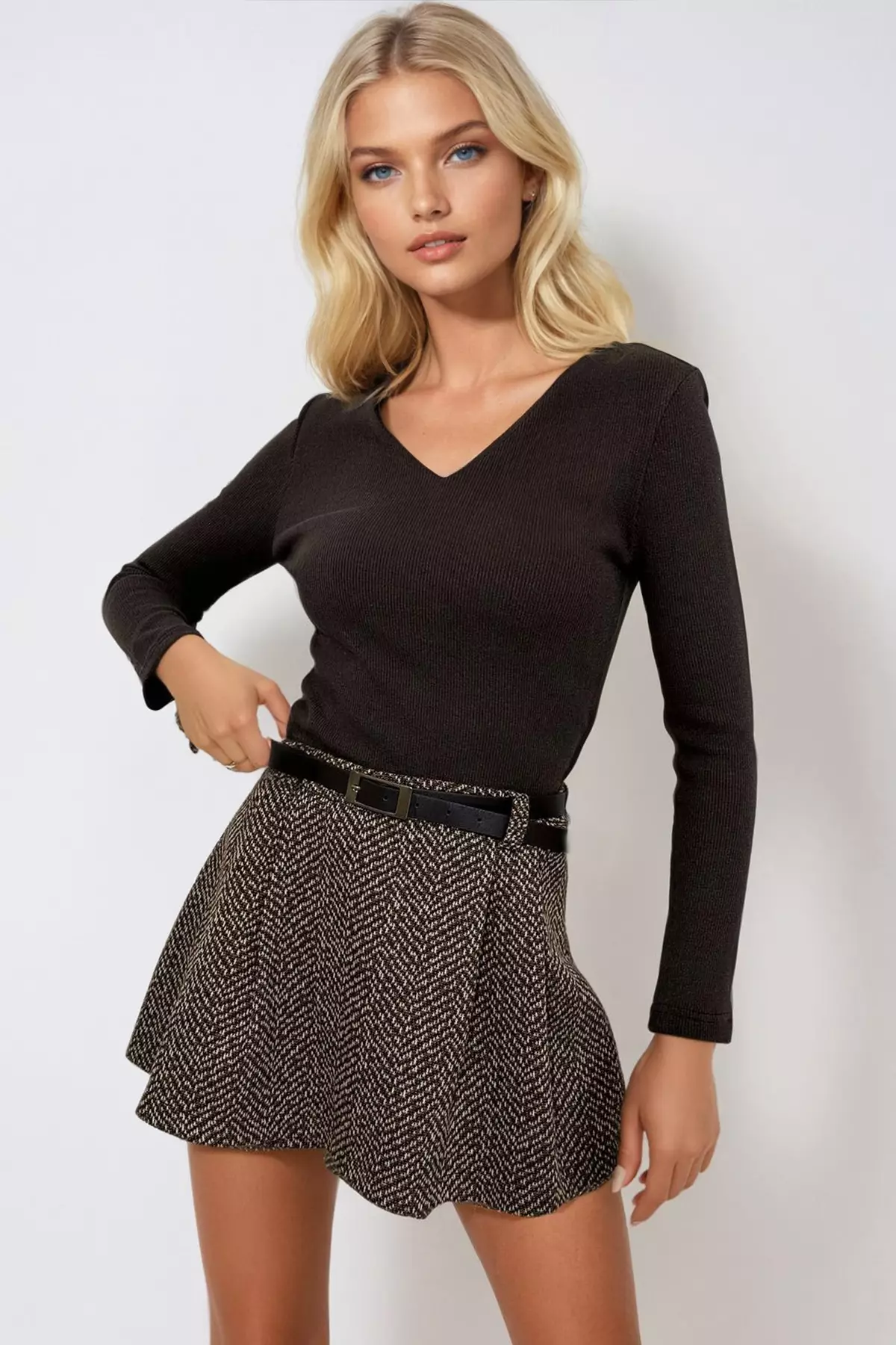 Women's Bitter Brown V Neck Camisole Basic Blouse Alc-X13290