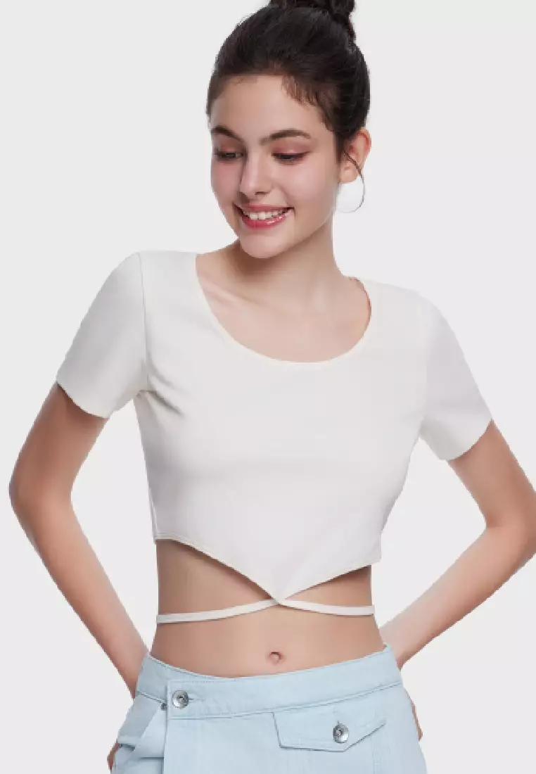 RUBINA SHORT SLEEVE SQUARE NECK CROPPED TEE TRIANGLE-SHAPED CROP TOP FOR WOMAN GIRL TP10382
