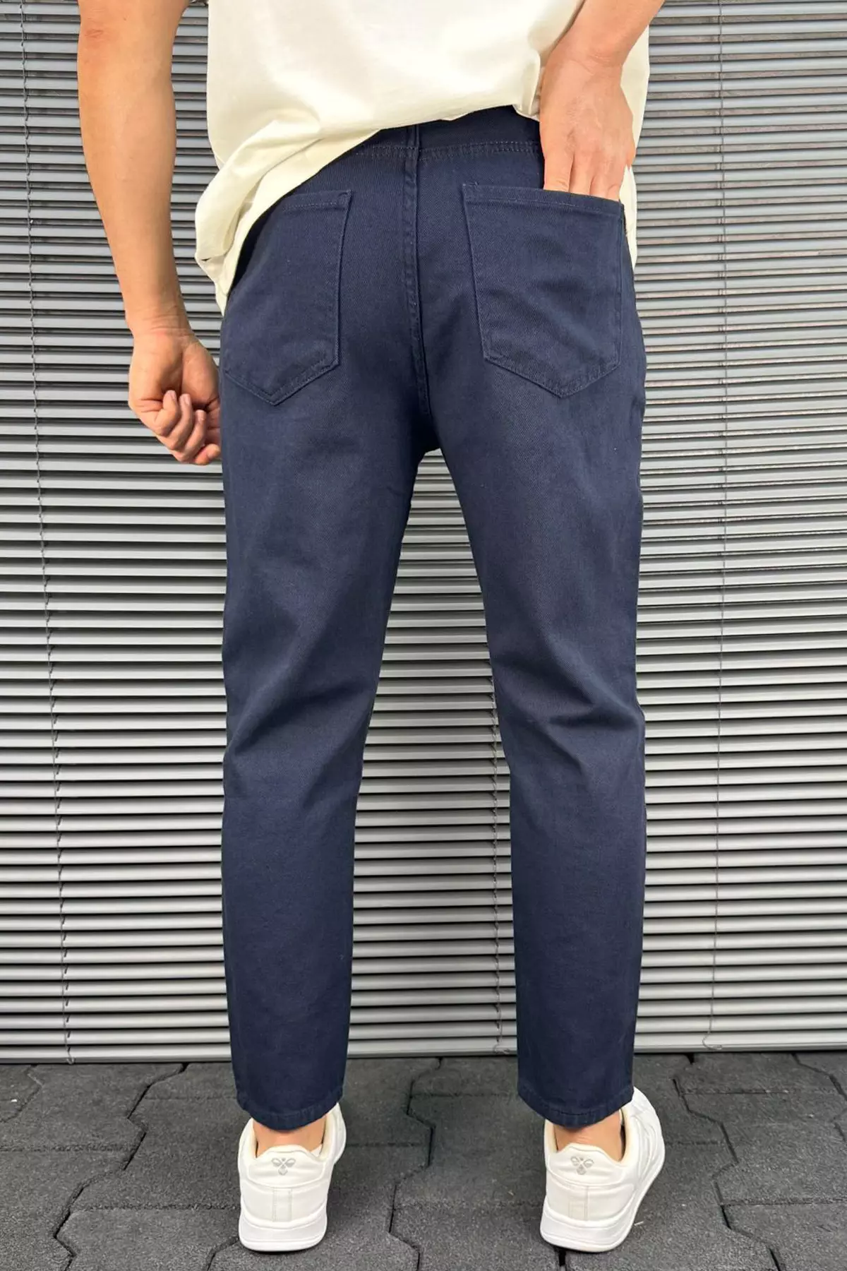 Navy Blue Boyfriend Mold 100% Cotton Comfortable Gabardine Pants Tmnss25Pl00042