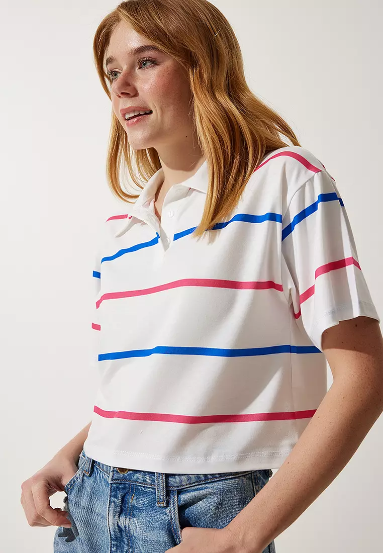 Stripe Crop Polo Shirt