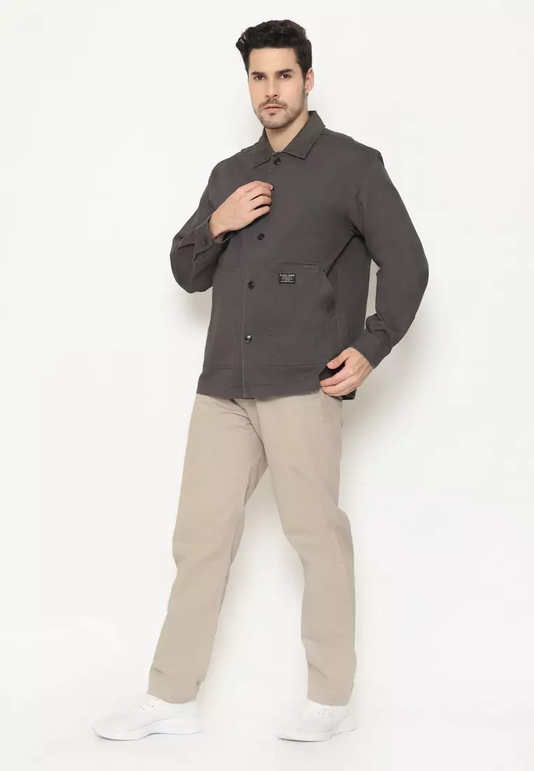 POLICE Kemeja Polos Semi Jaket Silver Stone Regular Fit Lengan Panjang Pria