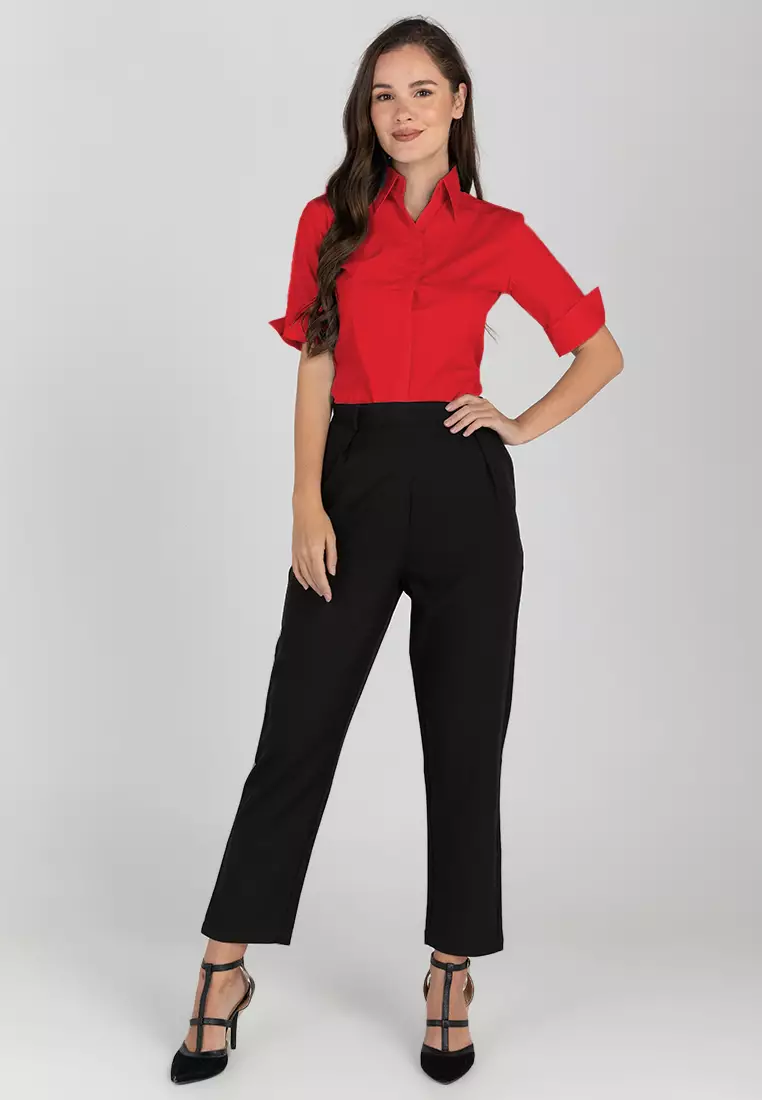 Diana 3/4 Sleeve Plain Button Down Office Blouse