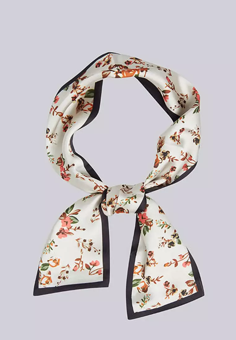 Aksesoris Wanita Rosy Floral Skinny Multi purpose Scarf Wanita White & Multi