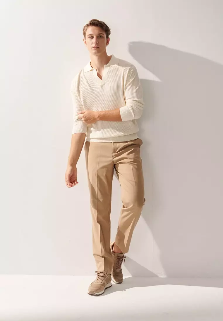 Off-white V-neck Vertical Stripe Textured Knitted Sweater