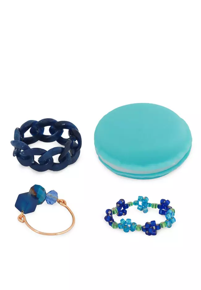 Macaron Ring Set Blueberry with Blue Agate