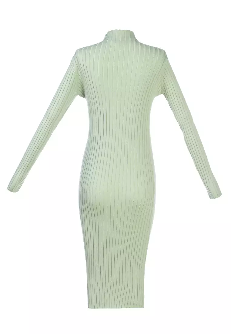 Buy London Rag Full Sleeved Rib Knit Bodycon Dress in Sage 2024 Online ...