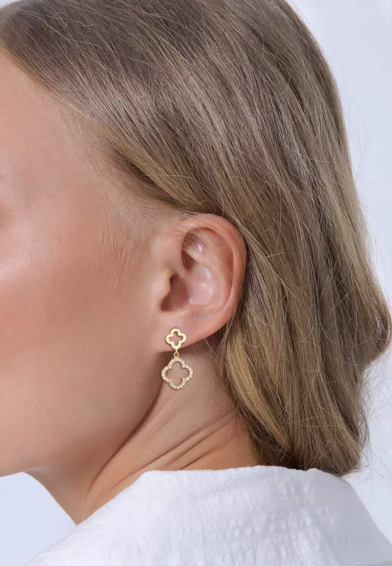 Earrings Ear Stud Cloverleaf Zirconia Gold Plated