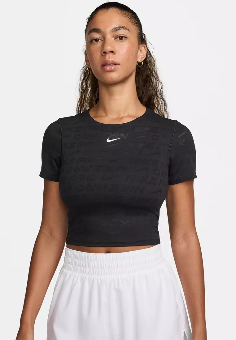 ★ Nike★ Pro Dry Fit Short Sleeve Crop Jacquard Top W Blac Nike Pro Women's Dri-FIT Short-Sleeve Cropped Jacquard Top