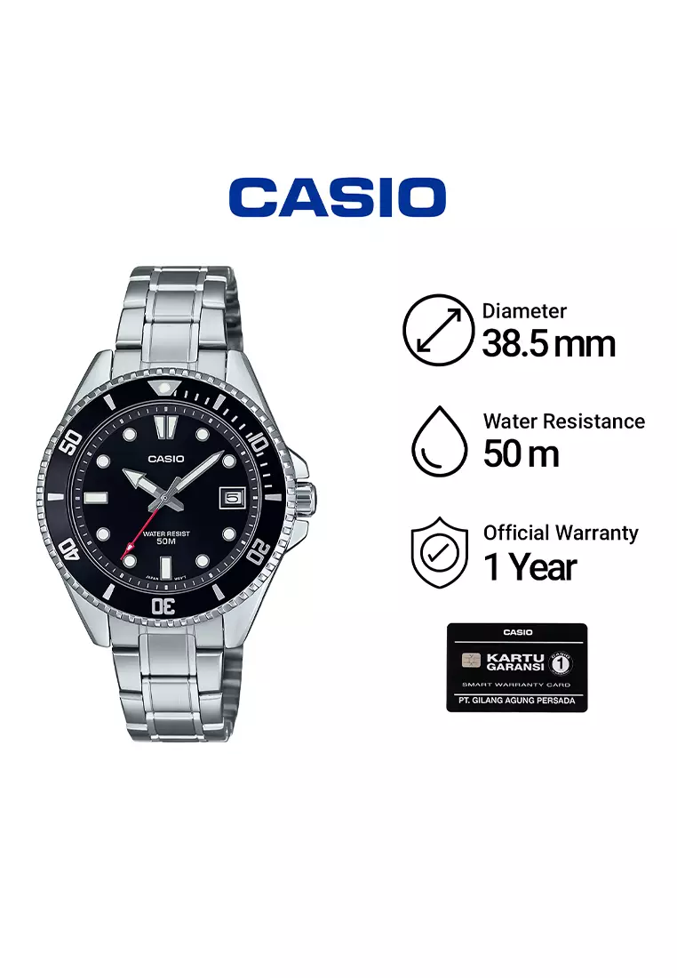 Jam Tangan Pria Casio Standard Series MDV-10D-1A1V Silver Black - Stainless Steel