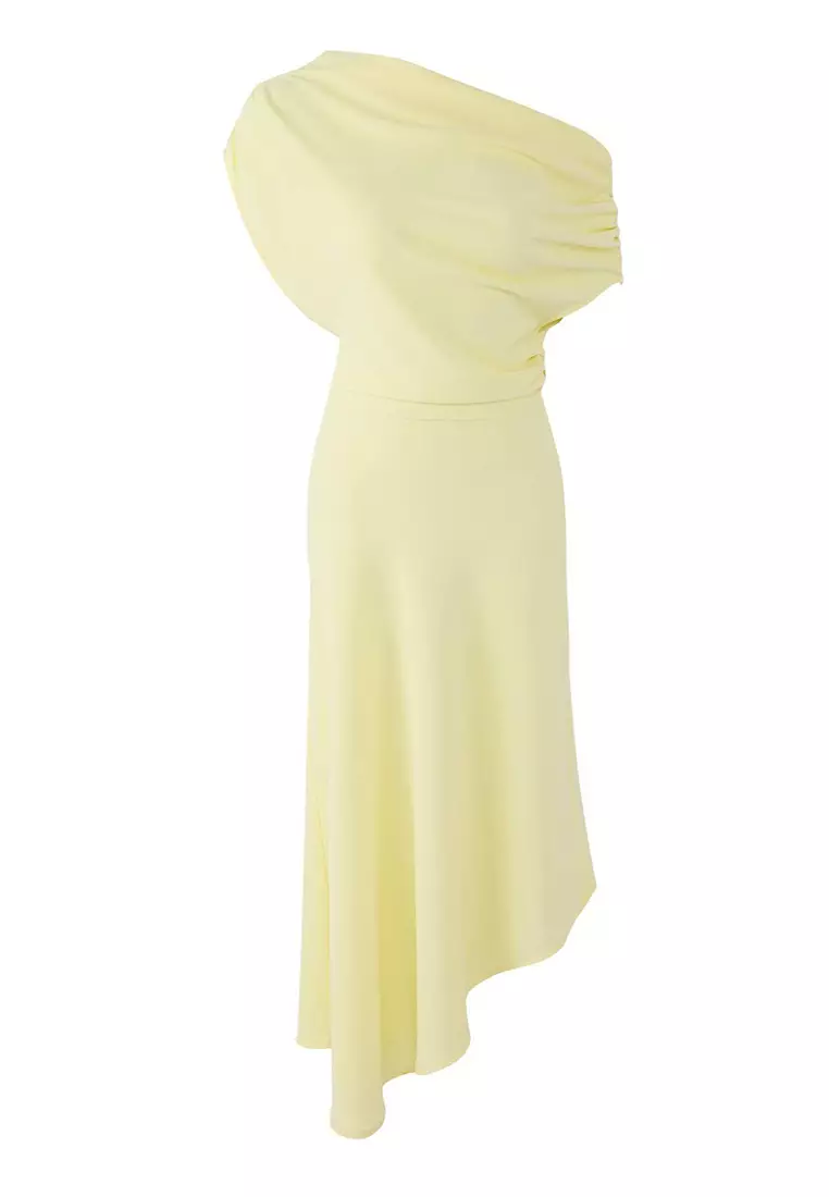 Asymmetrical Ruched Midi Dress