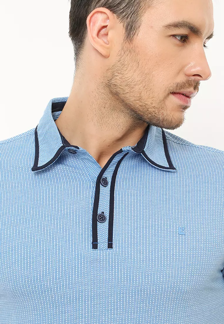 LGS - Slim Fit - Polo Fashion - Motif Garis Hitam - Biru