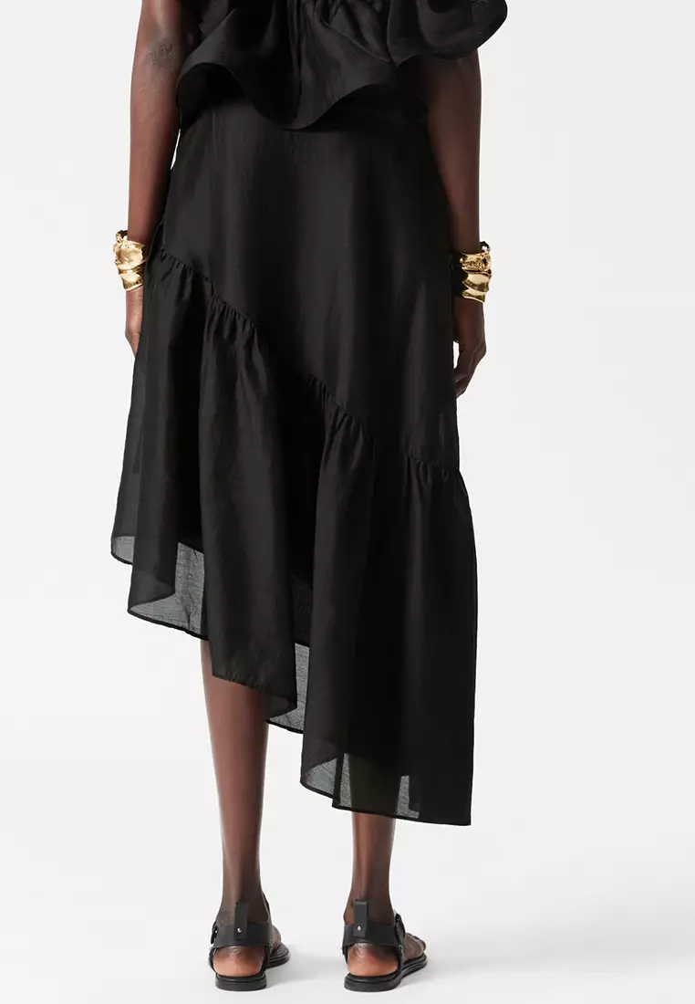 Asymmetric Ruffle Midi Skirt