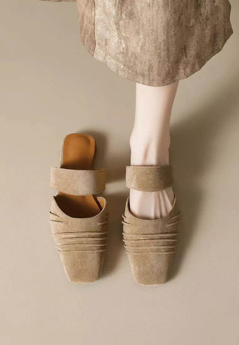 Pleated Suede Mules WW206-2