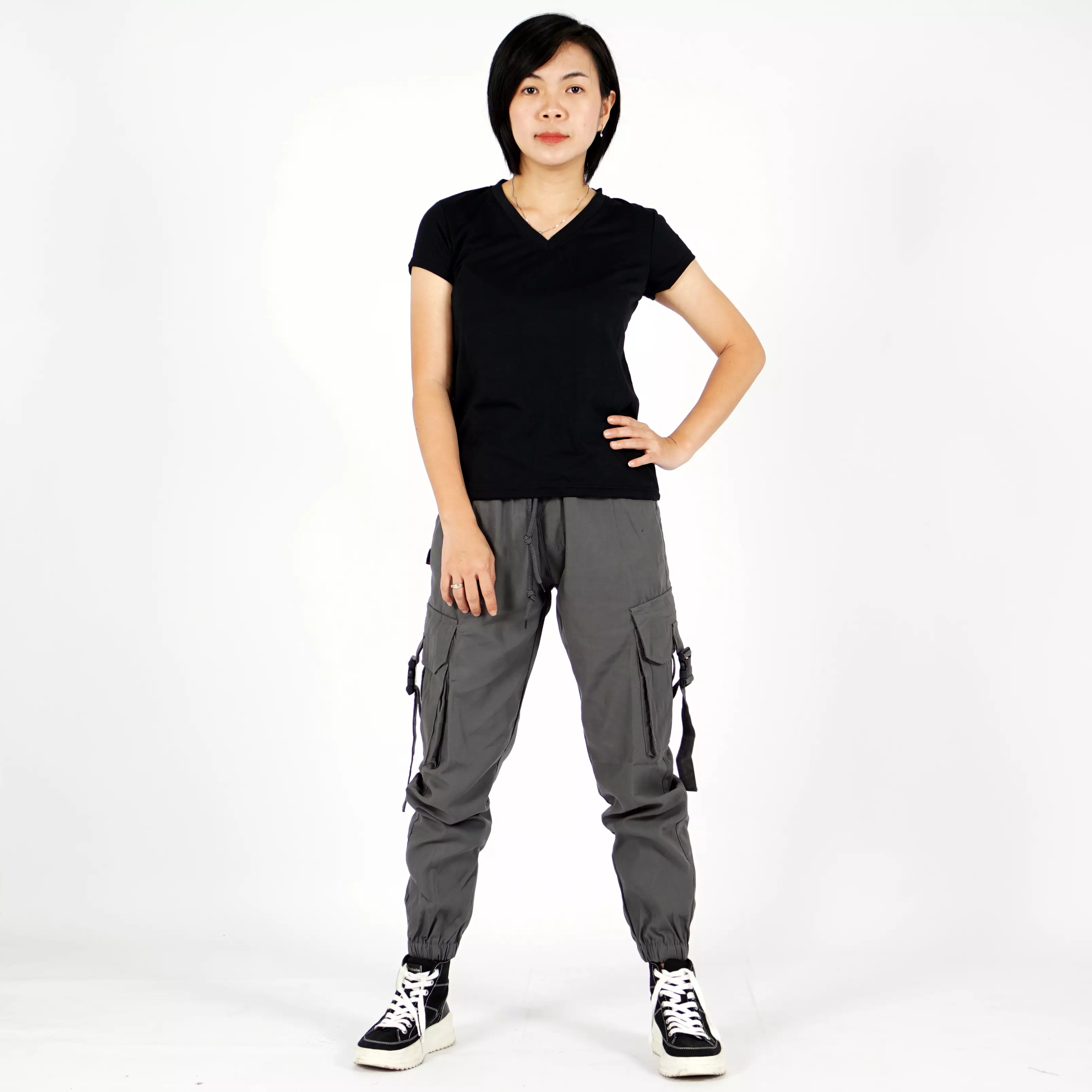 ARTHA Celana Hypebeast Celana Wanita Celana Cargo Jogger Pant - ABU