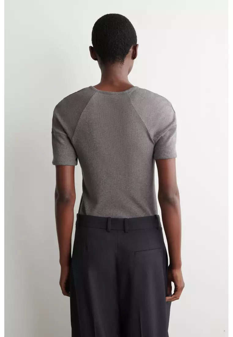 ROUNDED RIBBED JERSEY HENLEY TOP