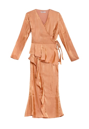 Draped Kurung Set from Lubna in Brown