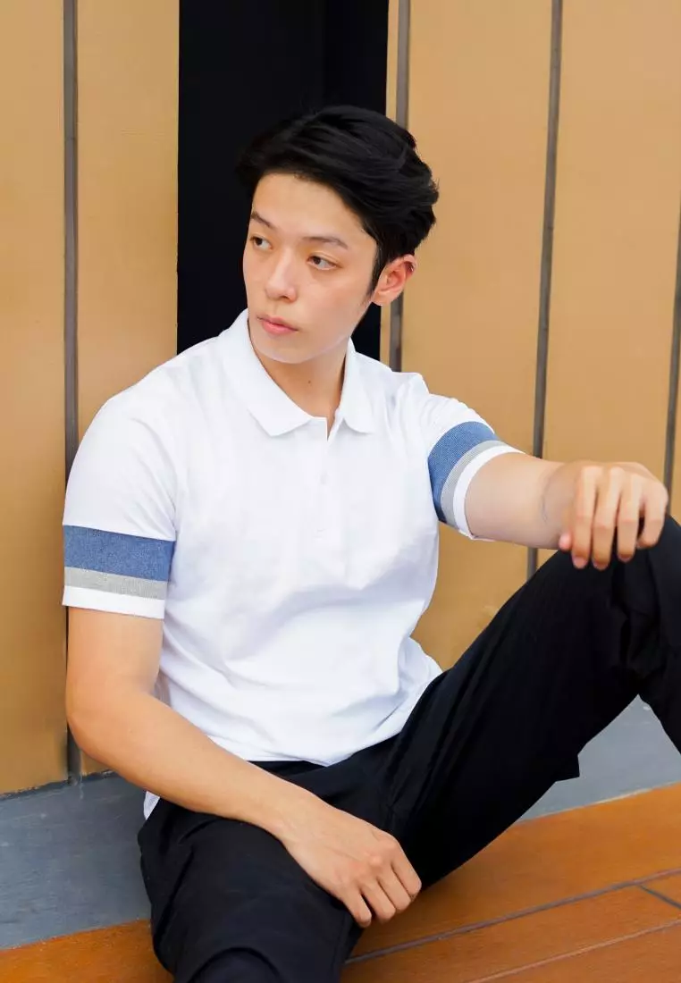 Kale Dion White Blue / Polo Shirt  Pria / Kaos Kerah Casual